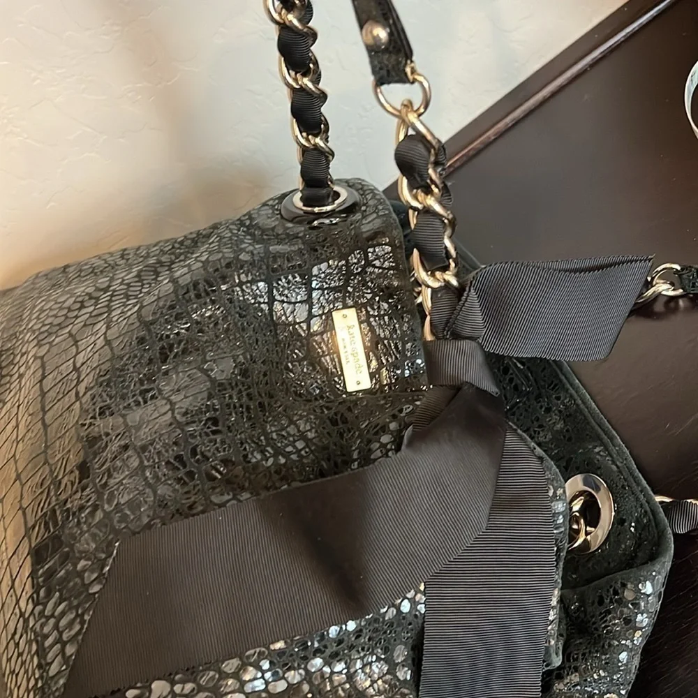 Kate Spade Y2K Black Patent Leather Croc Pattern Shoulder Bag Satchel Tote EUC